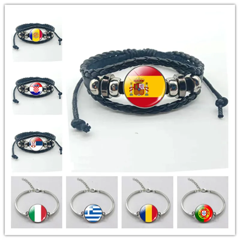 Flag Glass Bracelet Spain Italy Portugal Greece Romania Andorra Flag Picture Glass Round Bracelet Gift