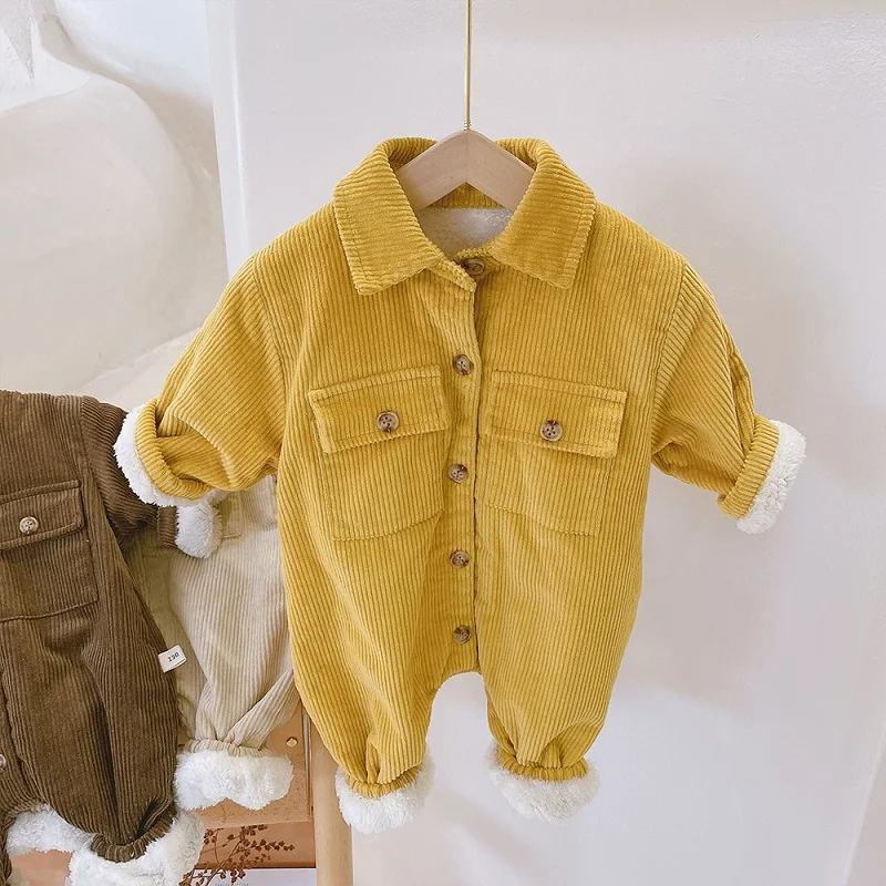 Newborn Baby Girl Boy Thick Corduroy Jumpsuit Long Sleeve Winter Infant Toddler Warm Fleece Romper Outfit Baby Clothes 0-2Y