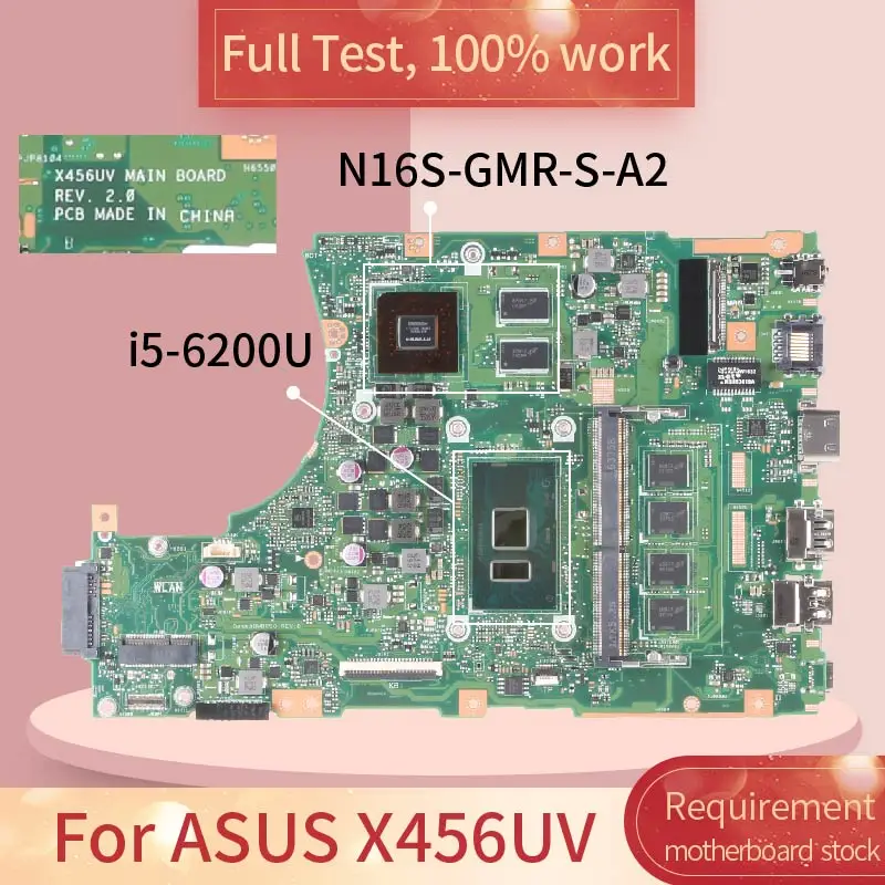 For ASUS X456UV REV.2.0 SR2EY i5-6200U N16S-GMR-S-A2 DDR3 motherboard Mainboard full test 100% work