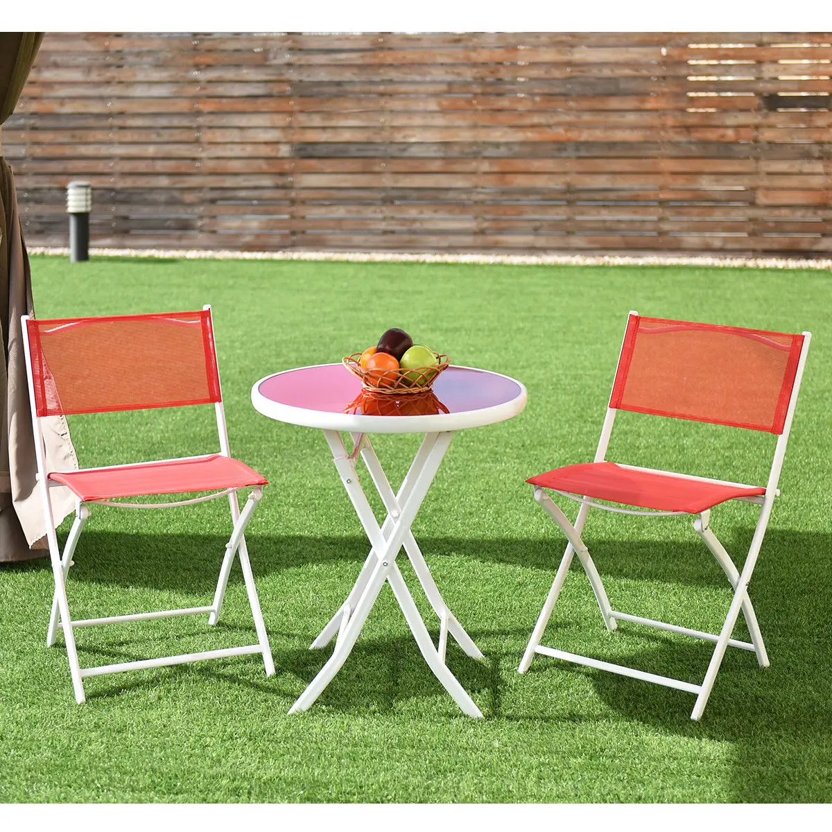 Costway 3 PCS Folding Bistro Table Chairs Set Garden Backyard Patio Furniture Red OP3355RE