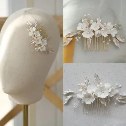 Floralbride Handmade Alloy Crystals Rhinestones Pearls Flower Leaf Bridal Hair Comb Wedding Hair Accessories Women Hair Jewelry