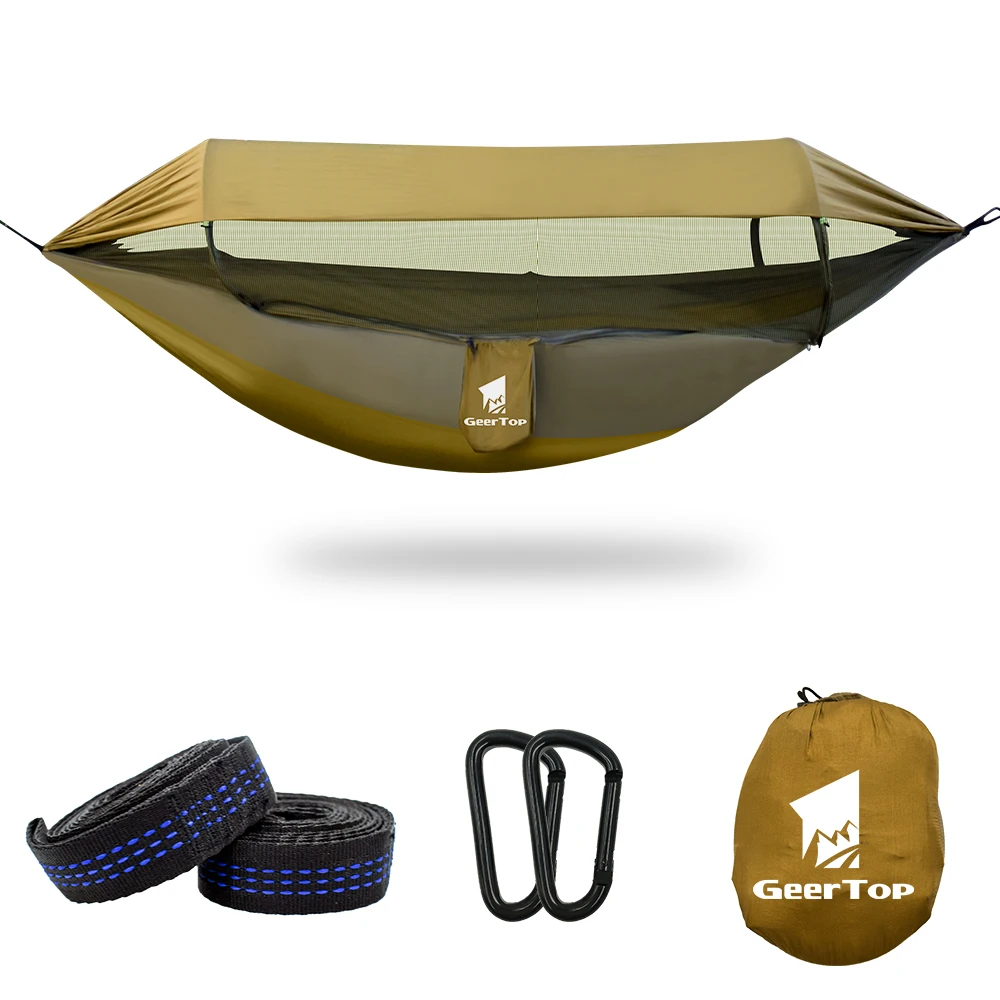 GeerTop Upgraded Hammock 3 in 1 Hammocks Sun Shelter Tarp Waterproof Durable Nylon with Anti-Mosquito Net Home Garden Play