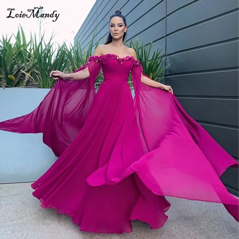 Amazing Chiffon Prom Dresses Long 2022 Hand Made Flowers Evening Party Dress For Women New Fashion vestidos elegantes para mujer