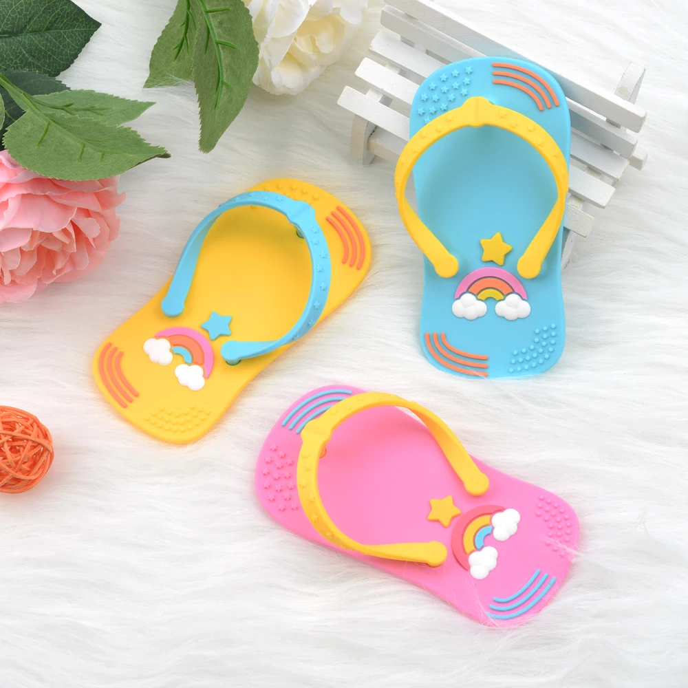 LOFCA 1PC Silicone Teether Flip Flops BPA Free Food Grade Silicone Teether Pacifier Chain Baby Teething Toys Nursing Pendant