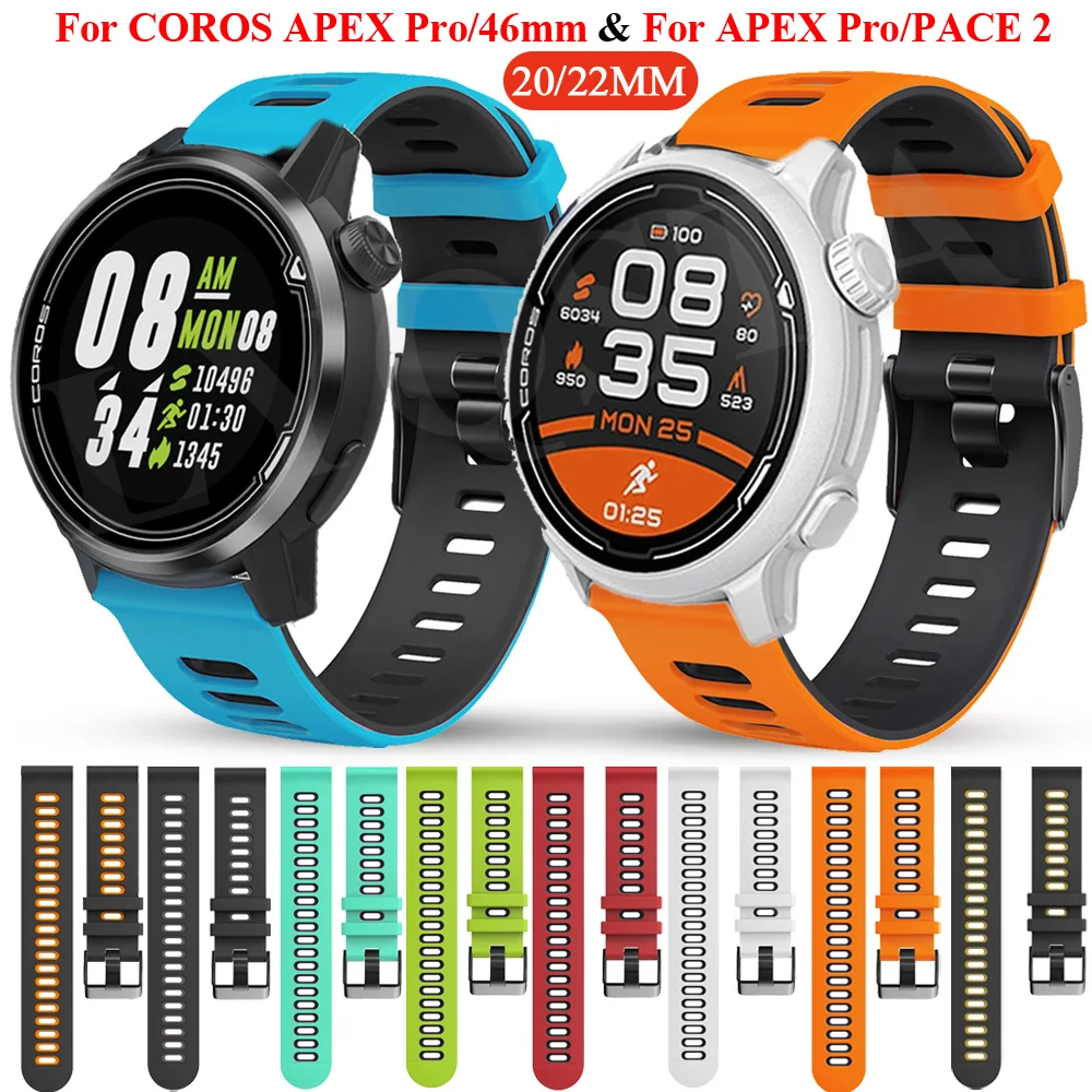 Sport Silicone Watch Band, Wristband, Bracelet Accessories, Watchband, Strap for COROS PACE 2 PACE2, APEX Pro, 46mm, 42mm, 20mm, 22mm