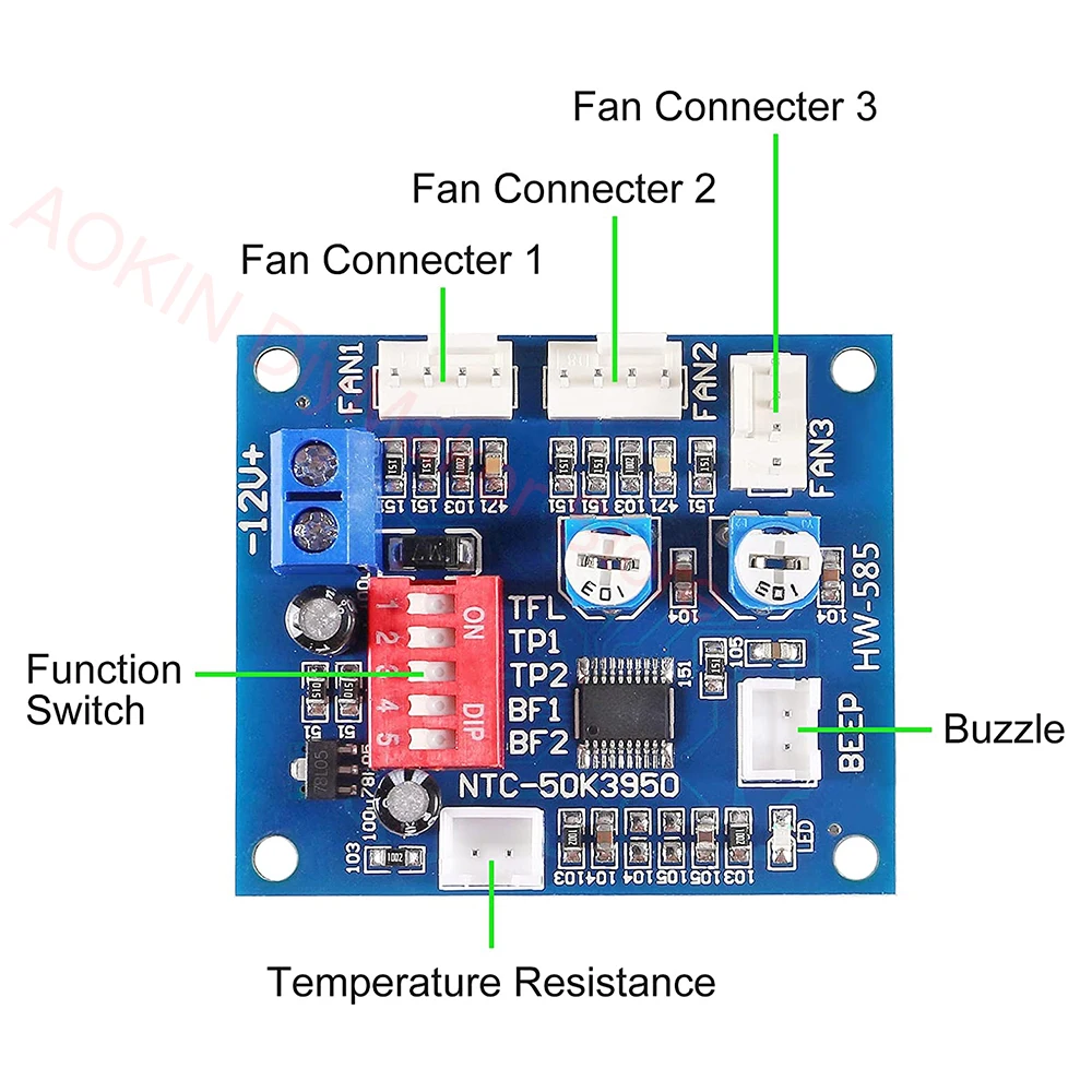 DC12V 4-Wire PWM PC Fan Temperature Control Manumotive Fan Speed Controller Module CPU High-Temperature Alarm with Buzzer