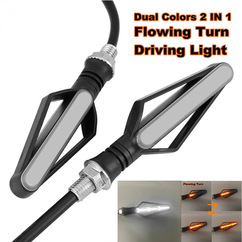 

2Pcs Motorcycle DRL Flowing Turn Signal Indicator Lights Lamp Dual colors White Amber Fishbone Style