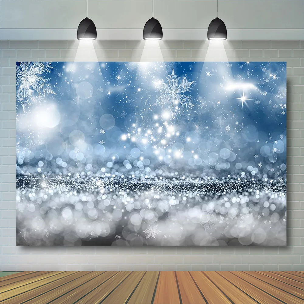 Winter Glitter Snow Photography Background Bokeh Snowfield Photophone Christmas Snowflake Curtain Backdrops for Photo Studio