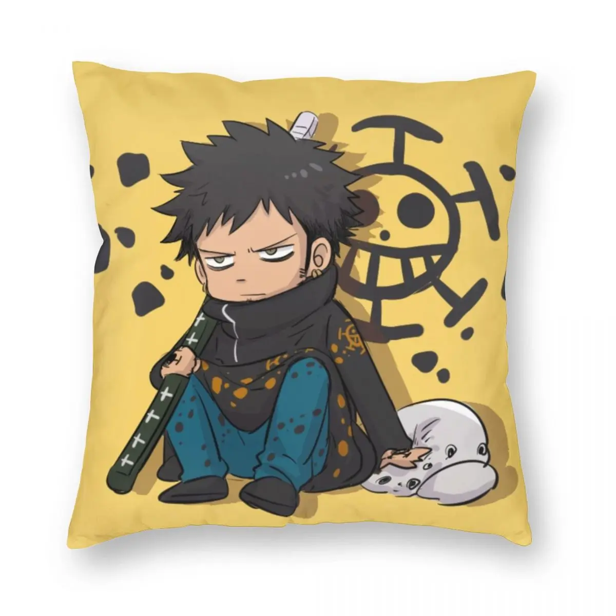 Trafalgar D. Water Law Pillowcase Polyester Linen Velvet Pattern Zip Decor Throw Pillow Case Bed Cushion Case