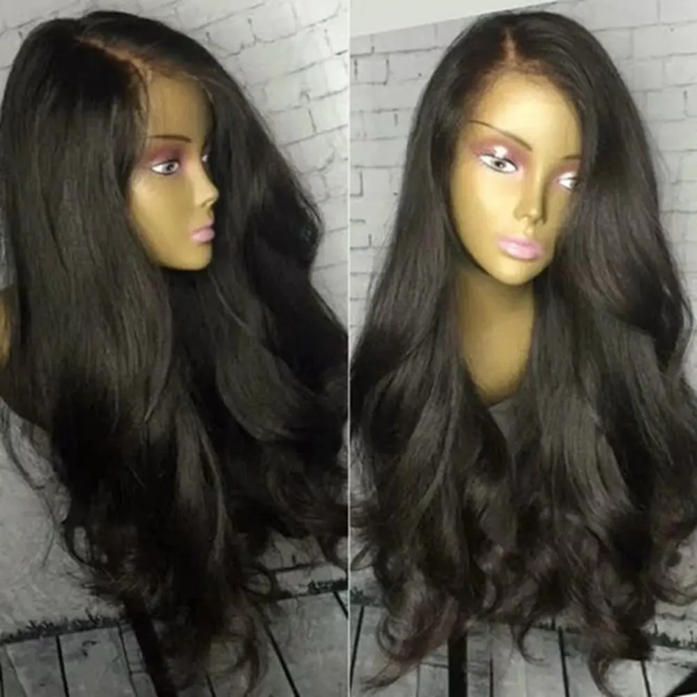 Black Wavy Synthetic Lace Front Wig For Black Women Heat Resistant Hair Black Body Wave Wig