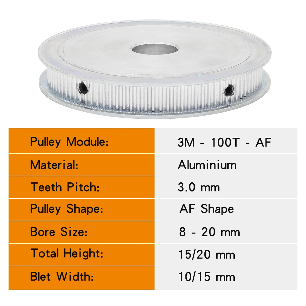 3M-100T Electric Motor Pulley Bore Size 8/10/12/14/15/20 mm Belt Pulley Alloy Material Match With Width 10/15 mm 3M Timing Belt