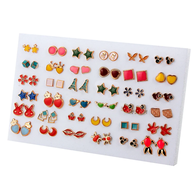 Wholesale 36Pairs/18pairs Mixed Styles Rhinestone Sun Flower Geometric Animal Plastic Stud Earrings Set For Women Girls Jewelry