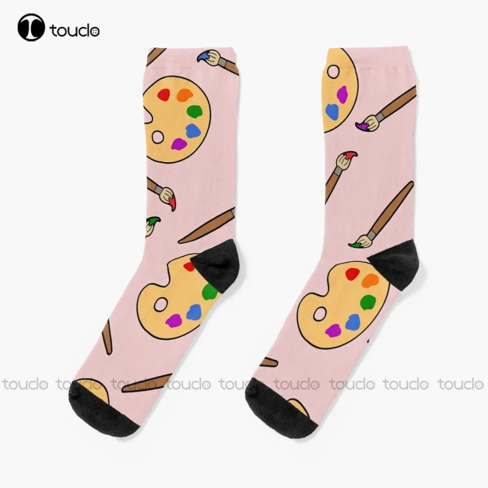 Paintbrush And Palette Pattern Socks Youth Socks Christmas Gift Unisex Adult Teen Youth Socks Custom 360° Digital Print