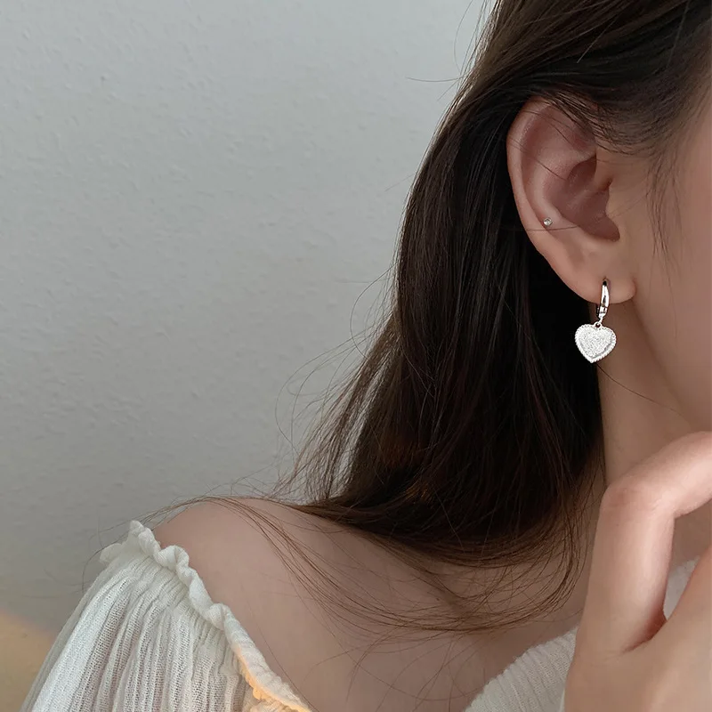 New Matte Not Smooth Hear Silver Color Dangle Earrings For Women Fashion Cool Hoops Jewelry Best Girls Friends Gifts