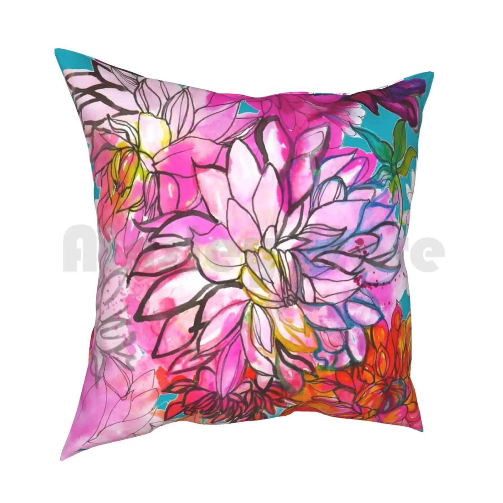 Garden Of Dahlias Pillow Case Printed Home Soft DIY Pillow cover Orange Turquoise Blue Yellow Pink Purple Tulip Tulips