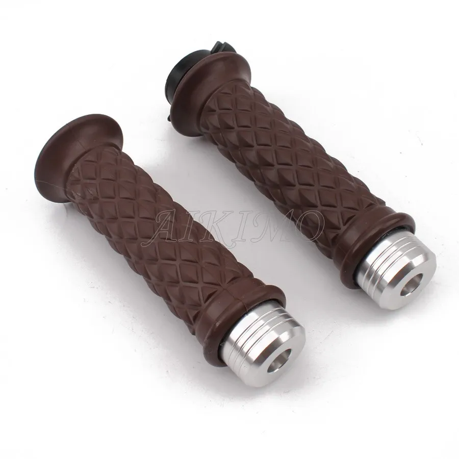 motorcycle Vintage 7/8\'\' 22mm Hand Grips+Bar End Caps Brown W/ Open Bar for Honda Suzuki Triumph Royal Cafe Racer Bobber Custom