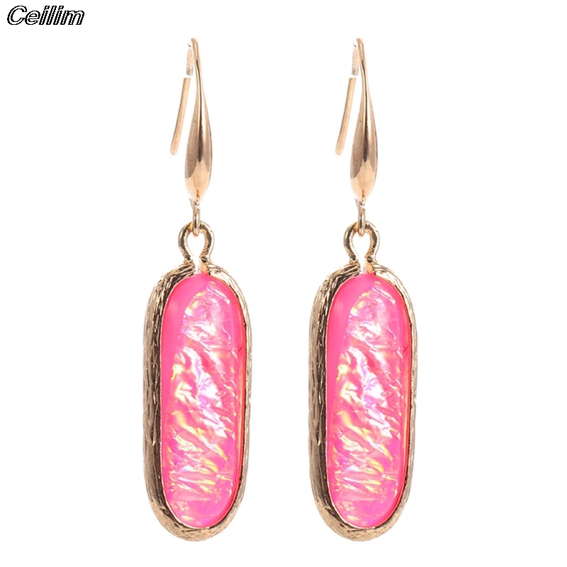 Boho Clear Colourful Glass Stones Crystal Teardrop Earrings Shinny Geometric Dangle Earrings For Women Jewelry Gift 2024