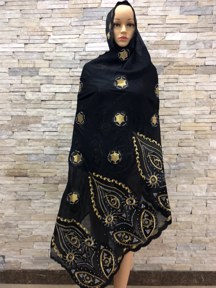 2021 New African Women Scarf Soft Chiffon Scarf Dubai Isalmic Scarf Embroidery Muslim HijabScarf for Shawls Wraps200*110 HB010