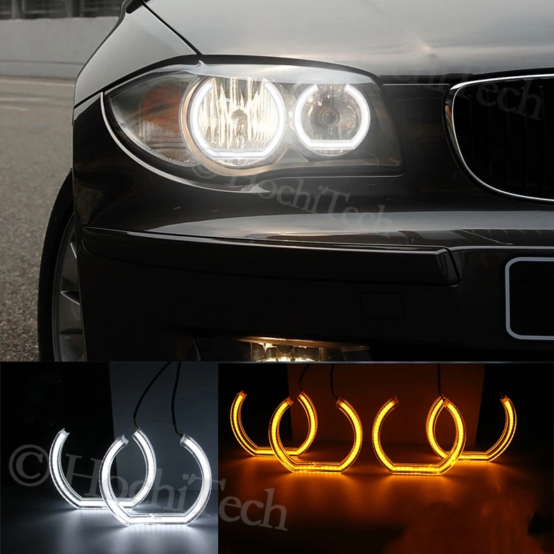 

Для BMW 1 серия E81 E82 E87 E88 галогенная фара Crystal DTM стиль искусственные глаза ангела лампа белый и желтый указатель поворота