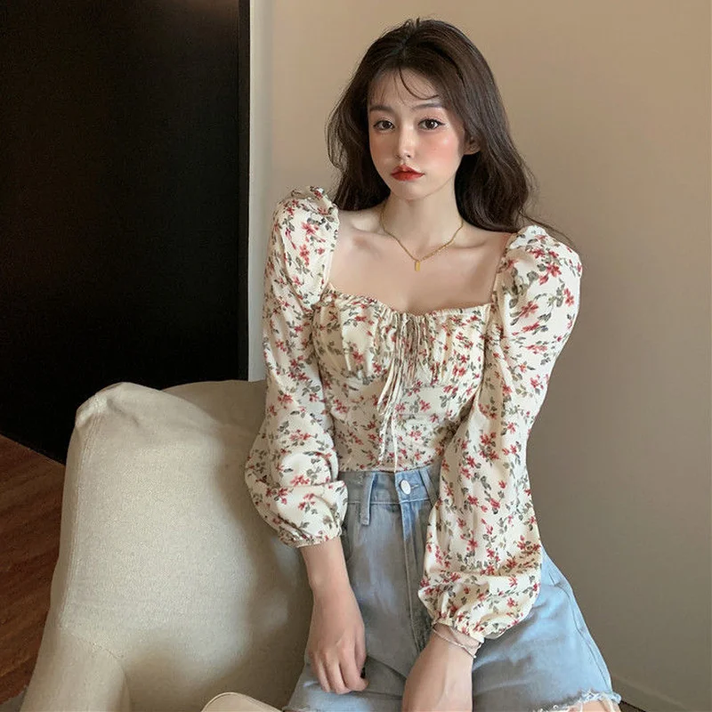 Blouses Women Slim Lace-up Lantern Sleeve Elegant Female Temperament Schoolgirls Spring Autumn All-match Leisure Holiday Clothes