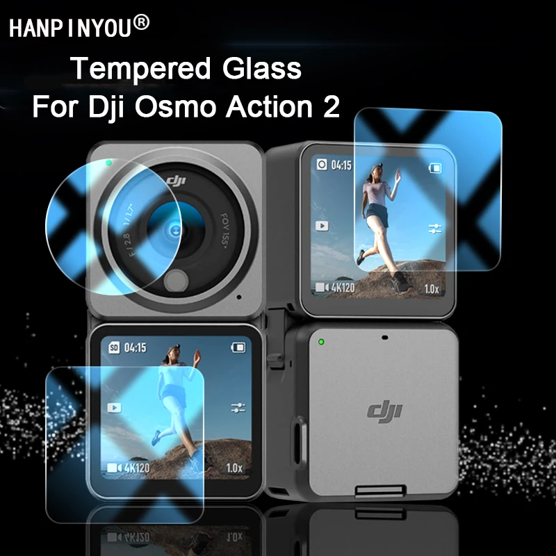 

For DJI Osmo Action 2 Dual Screen / Power Combo Clear Full Cover Camera Lens + Front Screen Protector 2.5D Tempered Glass Film