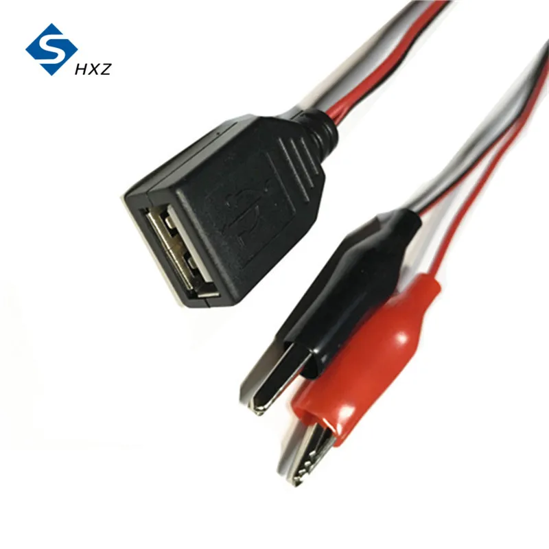 DIY สายจ่ายไฟสีแดงสีดำจระเข้คลิปหัวต่อ USB ตัวผู้แหล่งจ่ายไฟอะแดปเตอร์58ซม.
