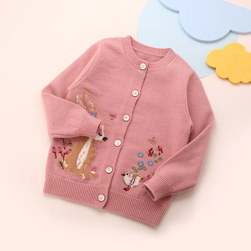 Little maven 2023 Baby Girls Sweater Spring and Autumn Lovely Rabbit Sweater Cardigan Soft and Comfort Tops for Kids 2-7 year