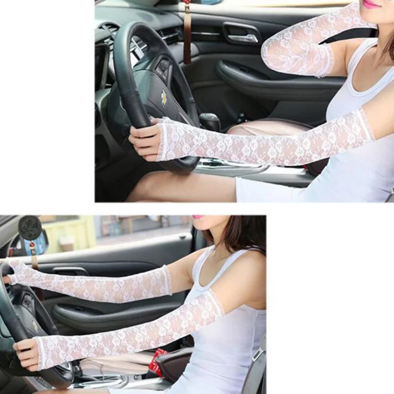 Long Lace Hollow-Out Fingerless Gloves Sun Protection Sleeves Mesh Lace Thin Cycling Sexy Accessories Black Bare Finger Gloves