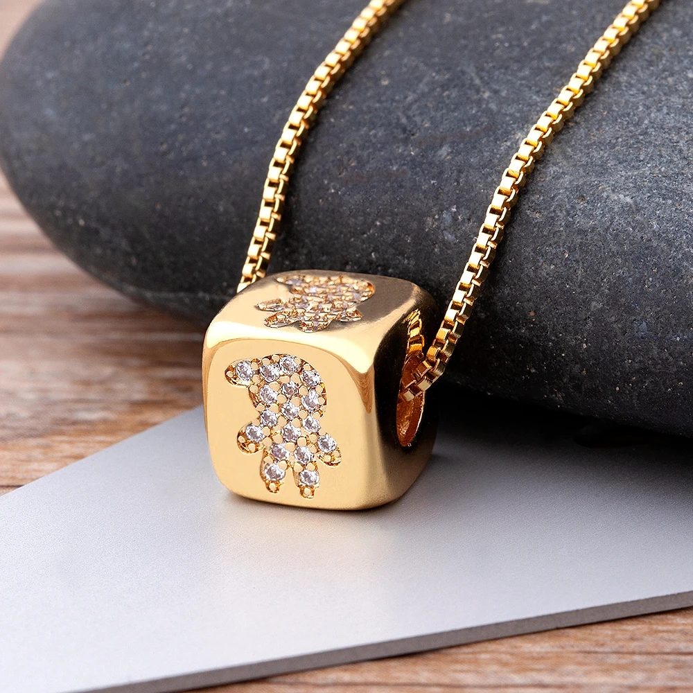 Classic Exquisite Dice Cube Crystal Copper Zircon Boy Pendant Necklace For Women Men Chocker Jewelry Best Birthday Party Gift