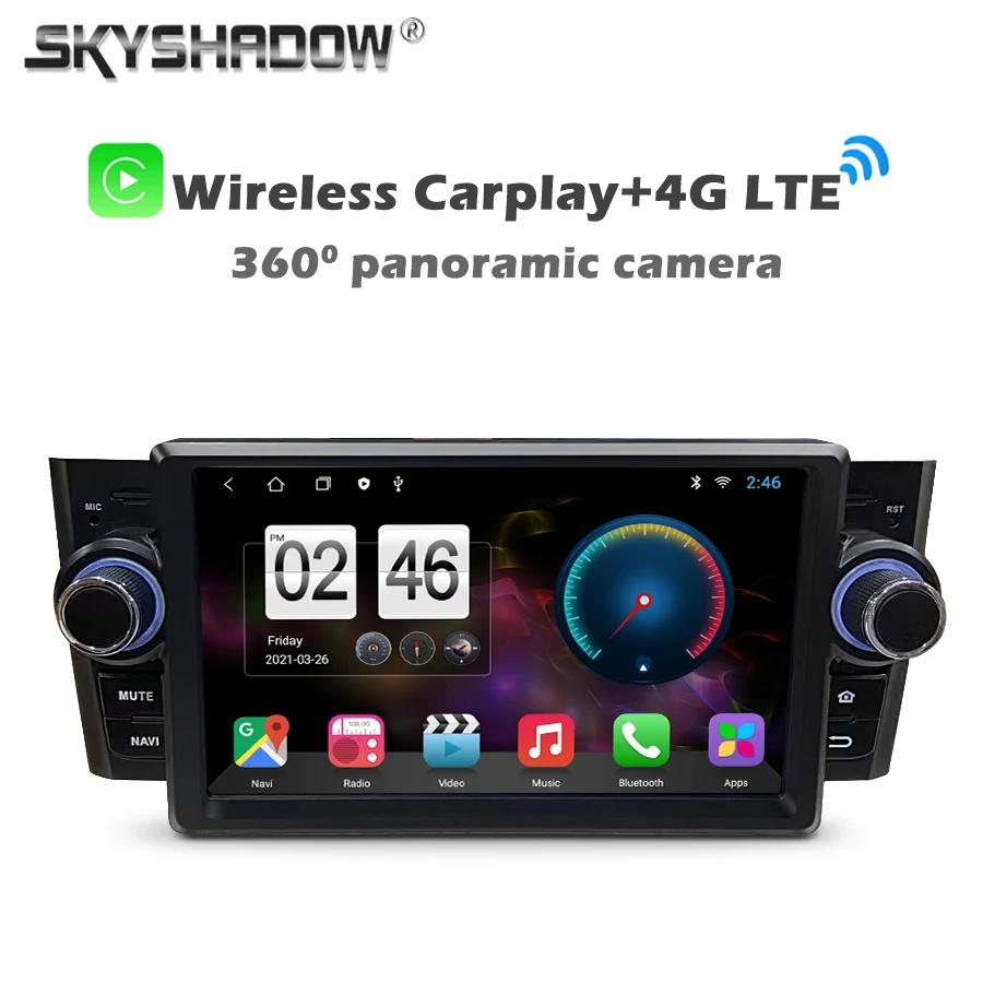 360 Camera Carplay Android 13.0 8G+256G 4G LTE Car DVD Player GPS WIFI Bluetooth RDS Radio For Fiat Grande Punto Linea 2007-2013