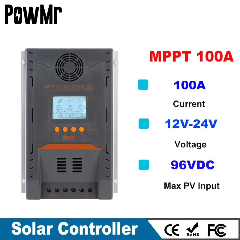 MPPT 100A Solar Charge Controller 12V 24V With Backlight LCD Solar Regulator Max 96 PV Input Dual USB Support 0 Layer Display