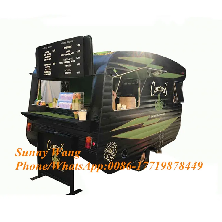 Carrito de comida para hamburguesas, carrito de comida fría, remolque de comida Retro, autobús, camión de calle para perros calientes, quiosco de comida