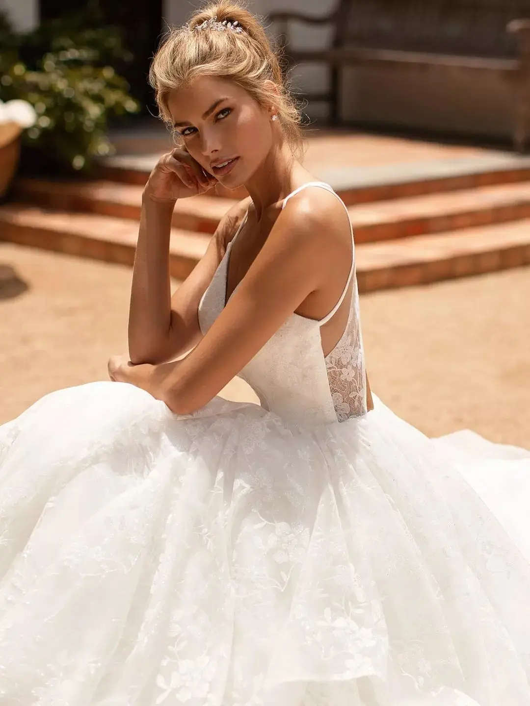 

Vestido De novia blanco con apliques De tul, tirantes finos, vestidos De novia con Espalda descubierta, De encaje con volantes,