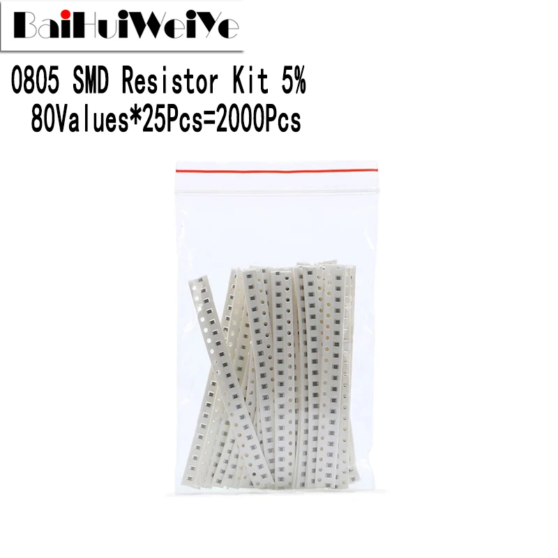 

2000Pcs/Lot 0805 SMD Resistor Kit Assorted Kit Assorted 1R - 1M Ohm 5% 80values*25Pcs Sample Kit DIY Resistance Sample Set