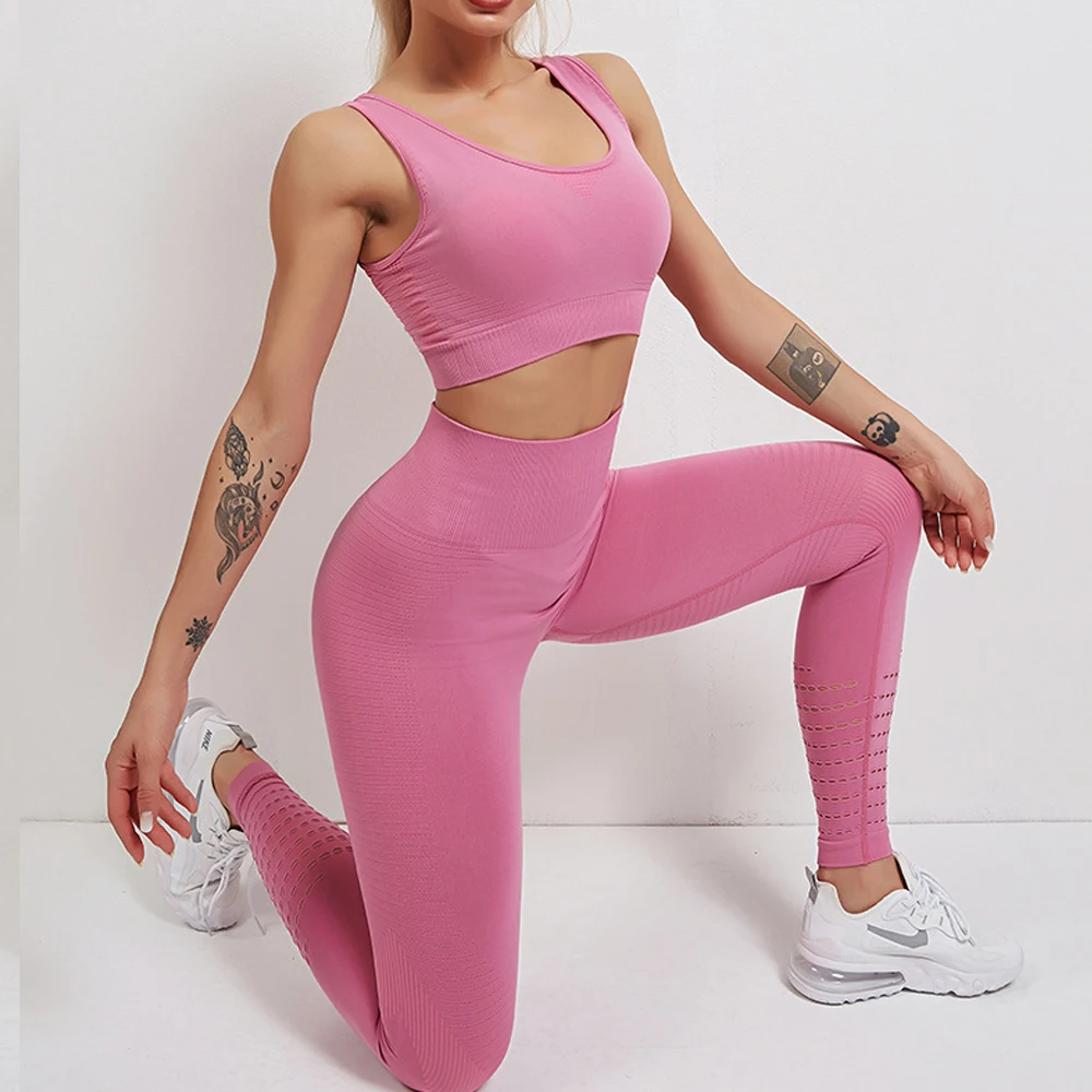 Women Seamless Yoga Wear Tank Top Suit Sportswear Sports Bra Leggings 2 Piece Set Gym Clothes Female Homebody Fitness Costume XL