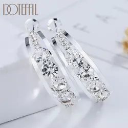 DOTEFFIL 925 Sterling Silver Gold Black Geometric Rhombus AAA Zircon 31mm Round Earrings Women Wedding Charm Fashion Jewelry