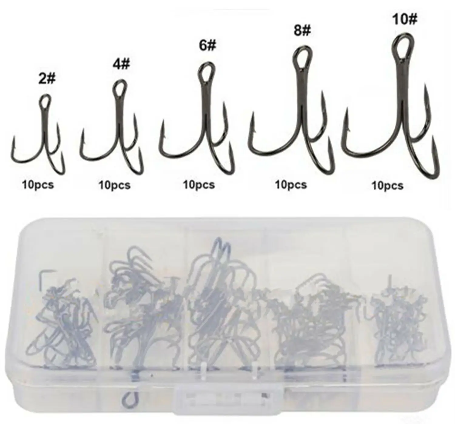 50PCS/Box High Carbon Steel Carp Fishing Hooks Treble Fishing Hooks size #3~12 Fishhooks Super Sharp Hooks Sea Tackle Accessorie