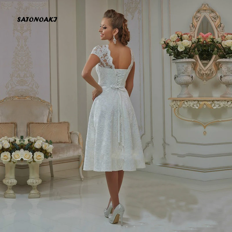 Vestidos de novia simples rendas vestido de casamento curto 2021 para as mulheres princesa chá comprimento vestido de noiva robe mariée sukienka frança