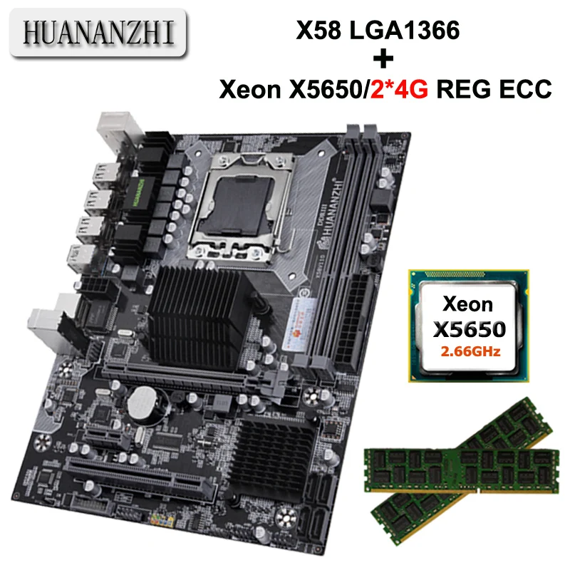 

HUANANZHI X58 LGA 1366 Motherboard with CPU Xeon X5650 2.66GHz 2*4G 8G RAM REG ECC Custom Made Build Computer 2 Years Warranty