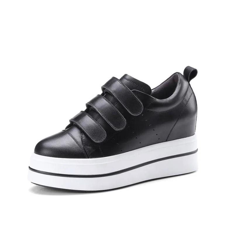 

2020 New Summer Woman Casual Shoes Fashion Natural Leather Round Toe Female Shoes Comfortable Platform Hidden Heel Calzado Mujer