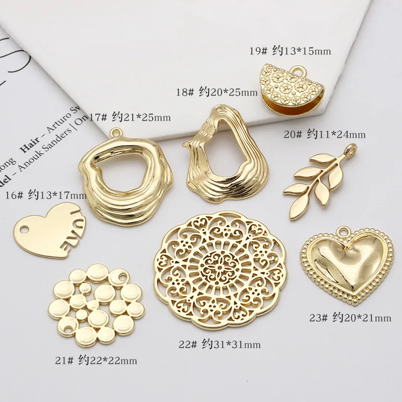 10pcs Matt Gold Color Pendant Charms Hollow Love Heart Waterdrop Round Pendants for Earrings Connectors for DIY Jewelry Making