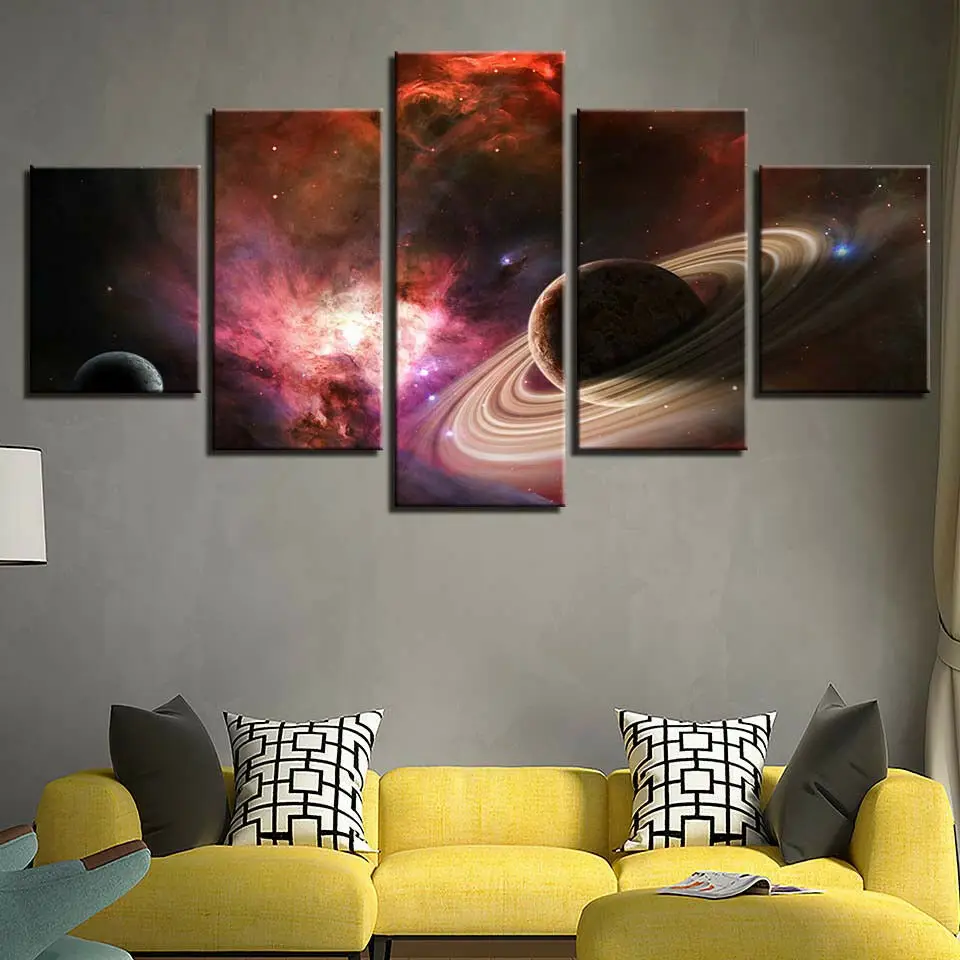 

No Framed Canvas 5Pcs Deep Space Nebula Saturn Planet Art Posters Modular Prints Pictures Paintings Home Decor Decorations