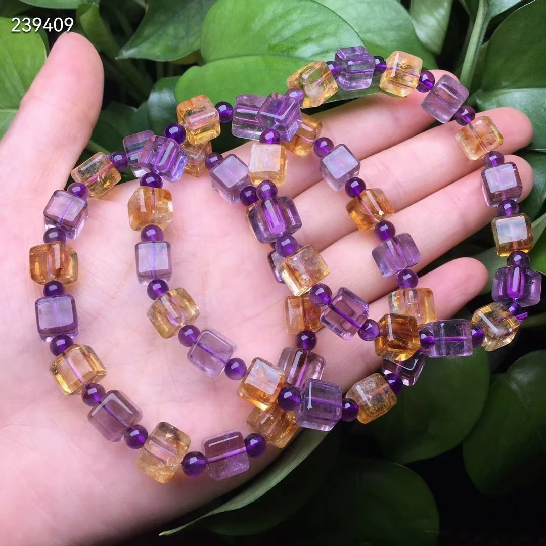 Natural Yellow Purple Citrine Amethyst Quartz Bracelet Ametrine For Women Men Jewelry Gemstone 8x8mm Stretch Crystal AAAAA