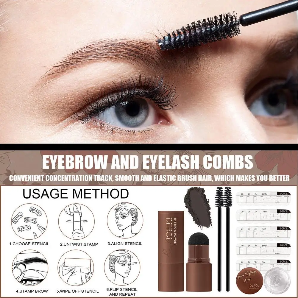 1-Step Brow Stamp Shaping Stencil Kit 10 Eyebrow Shapes 1 Eyebrow Powder 2 Eyebrow Brushes Makeup Tool For Wom