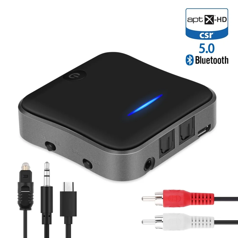 Bluetooth 5.0 Audio Transmitter Receiver CSR8675 Aptx HD Adapter Optical Toslink/3.5mm AUX/SPDIF for Car TV Headphones etc