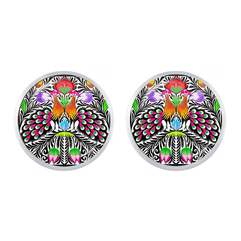 Polish Folk Art Patterns Stud Earring Fashion Jewelry Modern Paper Cutting Element Flower Jewelry For Women Girls Gift