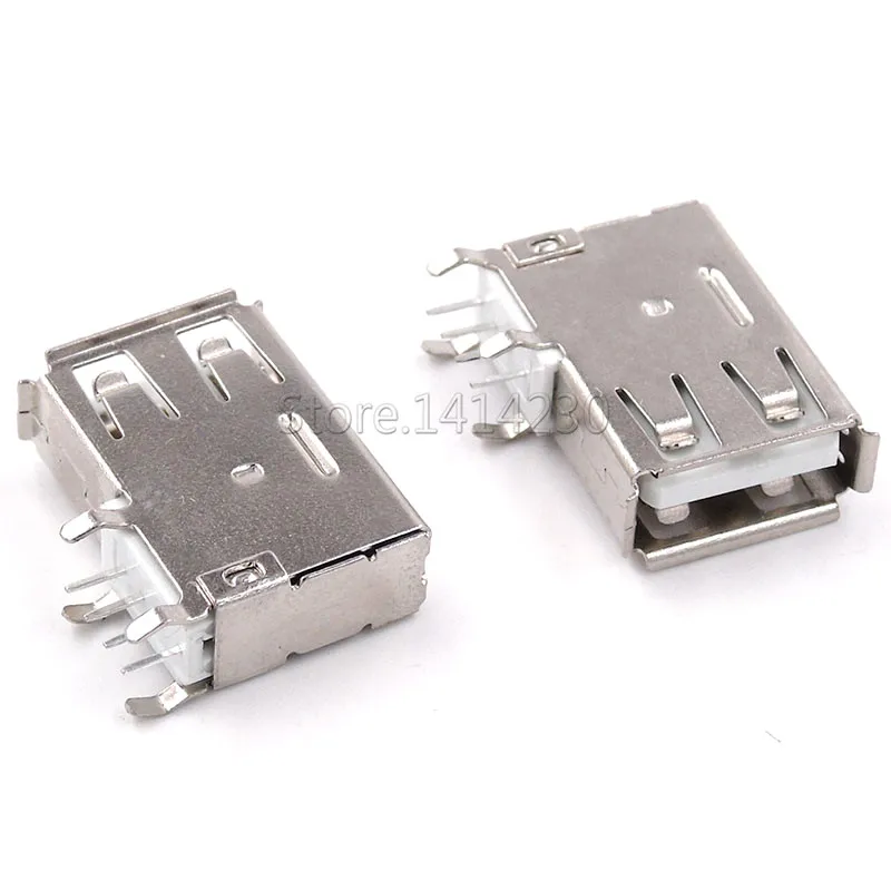 10Pcs USB Type A Female Solder Jacks Connector Side Needle 4Pin 90 Degree USB Data Interface Length 19.5mm