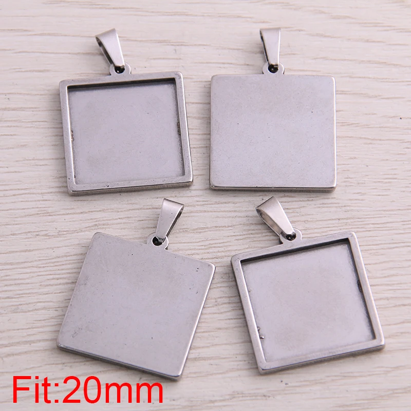 5pcs stainless steel  square cabochon settings diy blank bezel pedant base trays for jewelry making