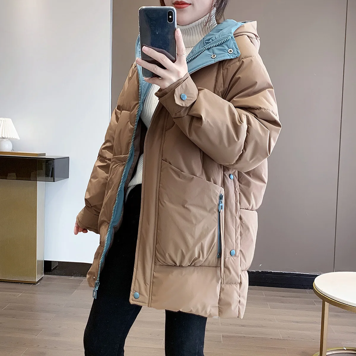 down Cotton-Padded Jacket Women\'s Mid-Length Winter  New Korean Style Loose Thick Cotton Coat Casual Ladies Cotton Coat Jacket