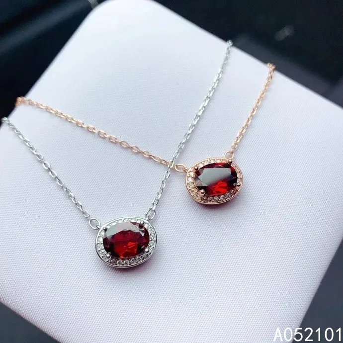 

KJJEAXCMY fine Jewelry 925 Sterling Silver Natural Garnet Girl noble Pendant Necklace Support Test Chinese style hot selling